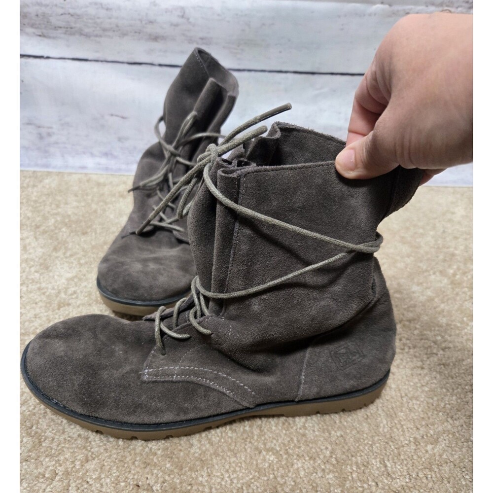 Dirty Laundry Womens Boots Size 8.5 Gray  Suede Lace Up Ankle Slouch Flat Combat